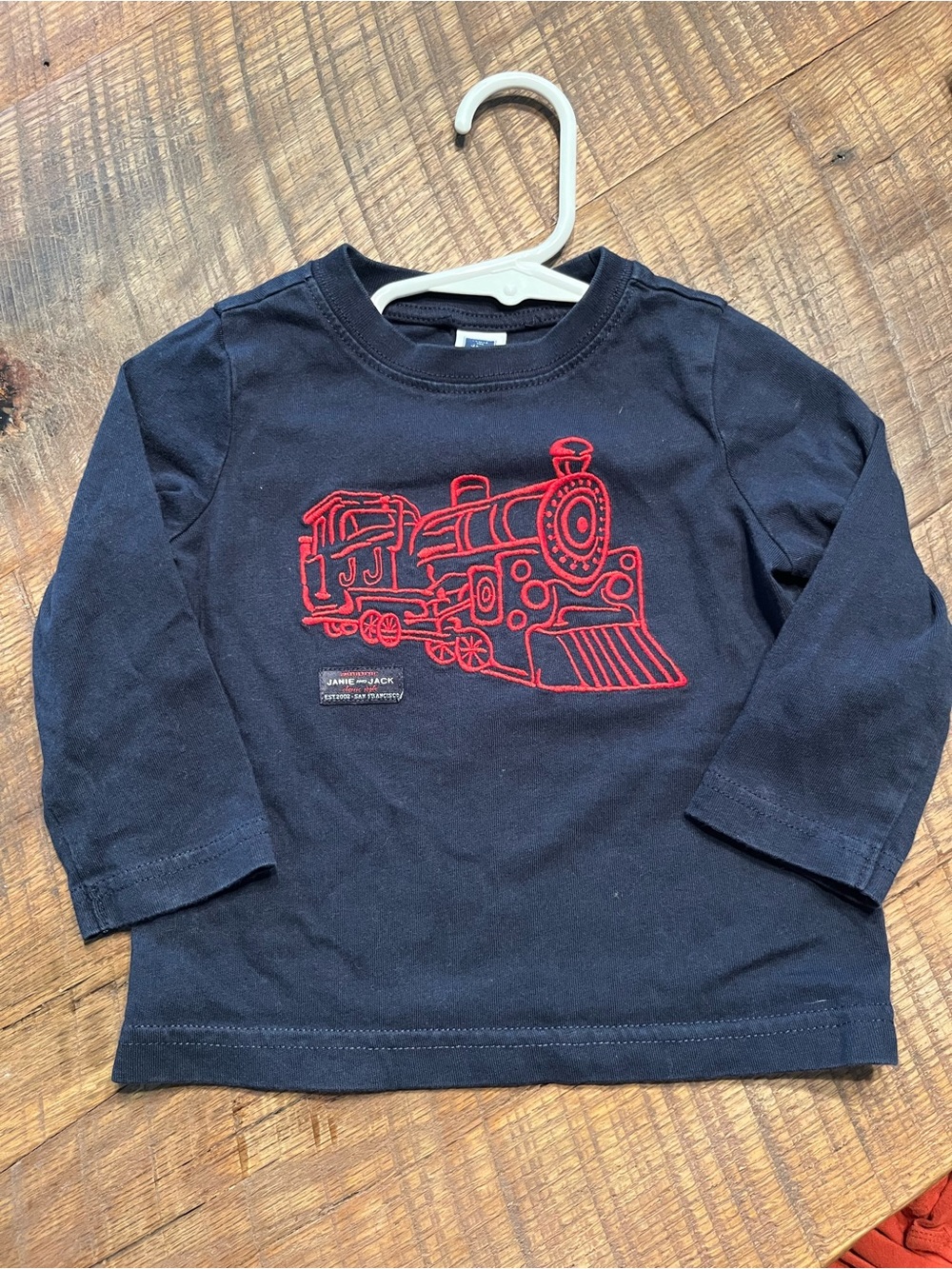Janie and Jack Navy Long-Sleeve Tee with Red Train Embroidery